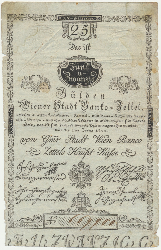 Austria, 25 Gulden 1800 &nbsp; Bardzo rzadki, wysoki nominał z emisji datowanej ...