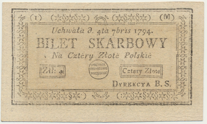 4 złote 1794 (1)(M) &nbsp; 
 Wyśmienity egzemplarz.&nbsp; Fragment ramki innego...