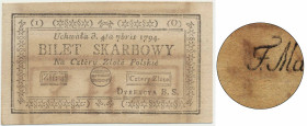 4 złote 1794 (1)(O) - odmienna czwórka w znaku zabezpieczającym z dwukropkiem