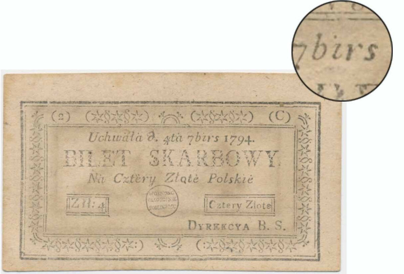 4 złote 1794 (2)(C) - z błędem ...birs &nbsp; 
 Rzadsza druga seria z rzadko no...
