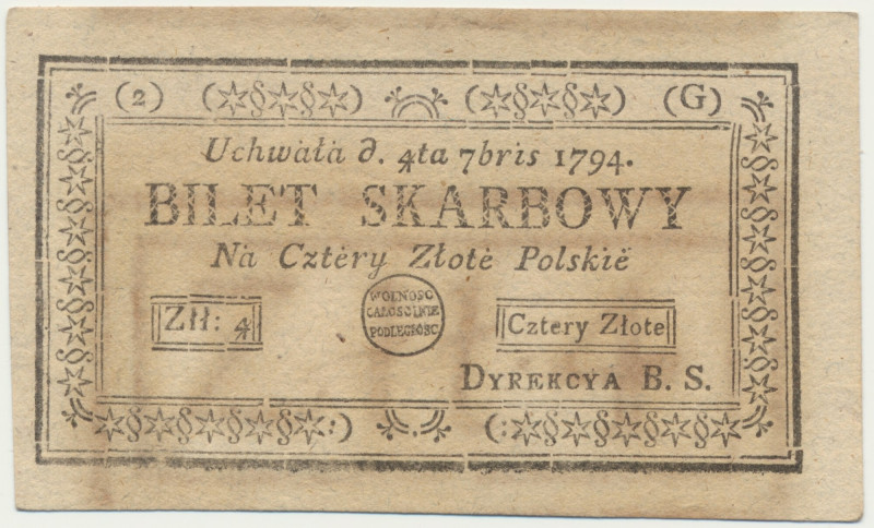 4 złote 1794 (2)(G) - poprawnie Uchwała - PIĘKNY &nbsp; 
 Rzadsza druga seria. ...
