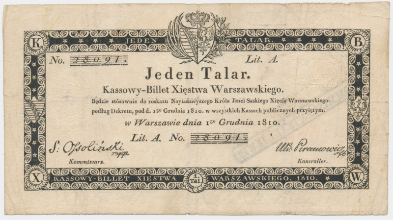 1 talar 1810 - Ossoliński - ze stemplem - &nbsp; Odmiana ze stemplem na rewersie...