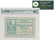 Danzig, 50.000 Mark 1923 - no. 5 digit series with ❊ - PMG 66 EPQ MAX-jedyny