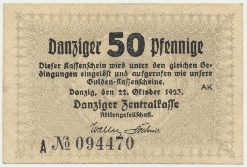 Danzig, 50 Pfennige 1923 - October - &nbsp; Odmiana z datą październikową, serią...