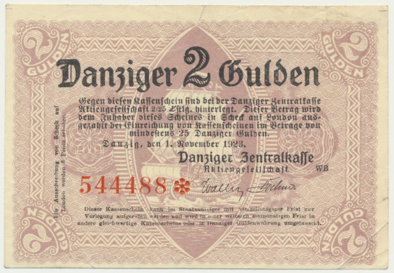 Danzig, 2 Gulden 1923 - November - RARE &nbsp; Dużej rzadkości wariant z datą li...