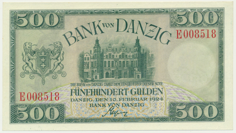 Danzig, 500 gulden 1924 &nbsp;&nbsp; Niebywałej urody, wysoki nominał guldenowy....