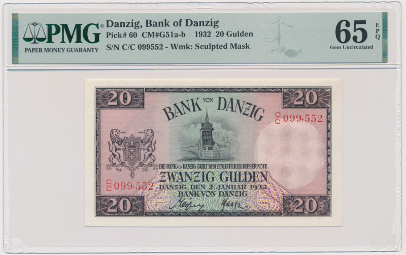 Danzig, 20 Gulden 1932 - C/C - PMG 65 EPQ &nbsp; Rzadsze, wczesne 20 guldenów z ...