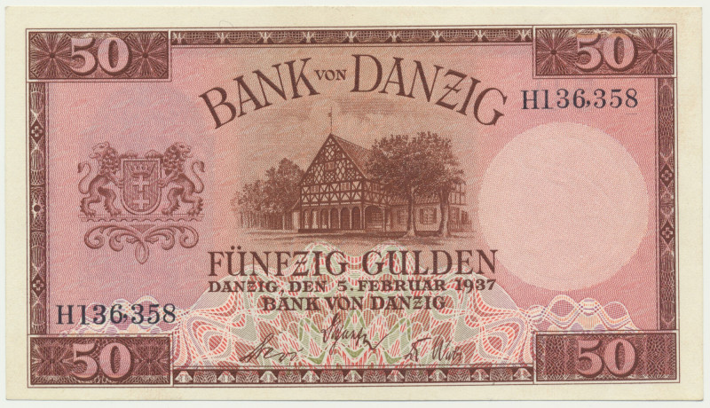 Danzig, 50 Gulden 1937 - H - 
 &nbsp; Piękny gdański banknot z datą emisji 1937...