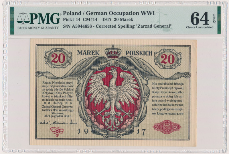 20 marek 1916 - Generał - PMG 64 EPQ - PIĘKNY &nbsp; Egzemplarz drugiej serii z ...