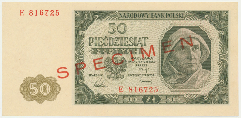 50 złotych 1948 - SPECIMEN - E 816... - RZADKI &nbsp; Wariant wzoru oznaczonego ...