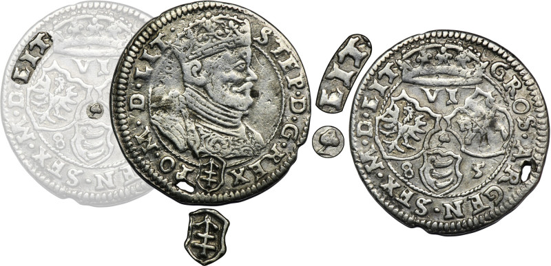 Stephan Bathory, 6 Groschen Vilnius 1585 - RARE Rare variety with the Lis coat o...
