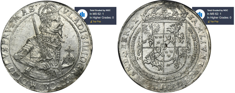 Ladislaus IV Vasa, Thaler Bromberg 1633 II - NGC MS62 - BEAUTIFUL Znakomity, abs...