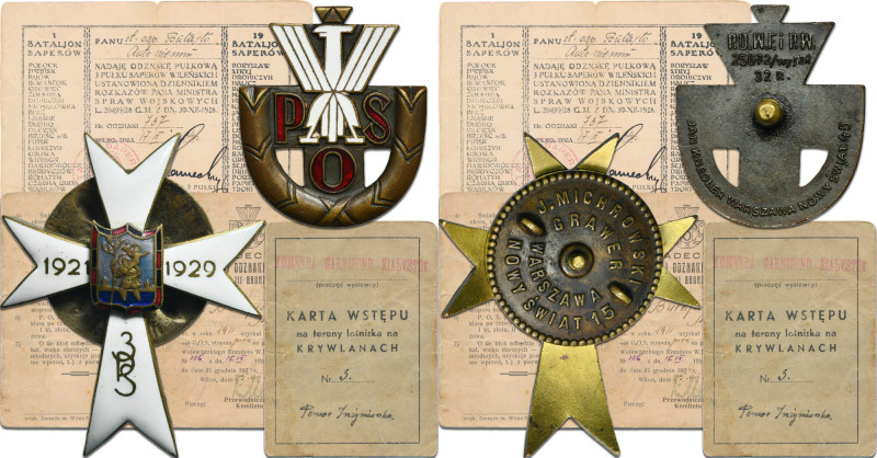 Badge of the 3rd Sapper Battalion from Vilnius in a set with documents, badge an...