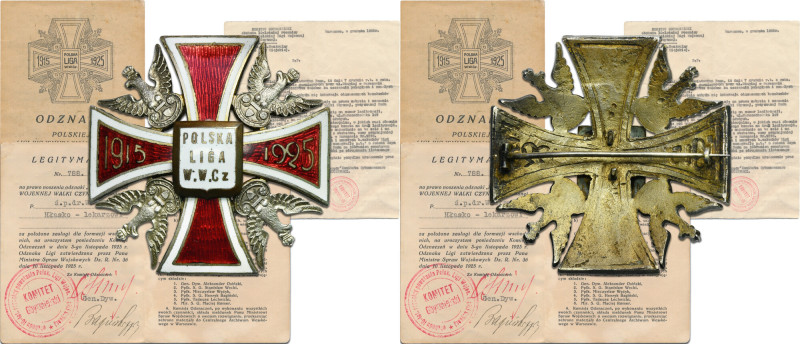 Badge of the Polish War League of Active Combat with an identity card and docume...