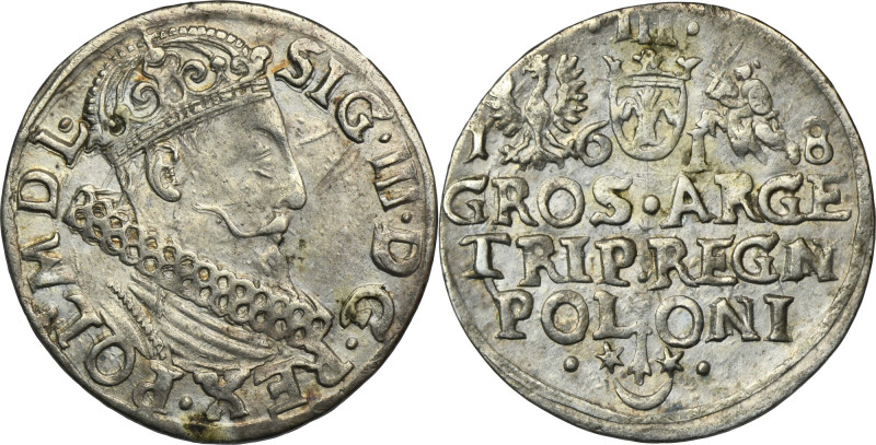 Sigismund III Vasa, 3 Groschen Krakau 1618 Variety with obverse legend SIG III a...