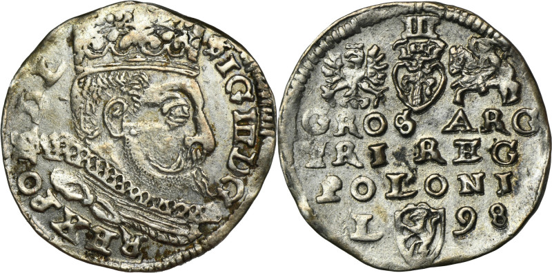 Sigismund III Vasa, 3 Groschen Lublin 1598 - ex. Marzęta Variety with Lewart coa...