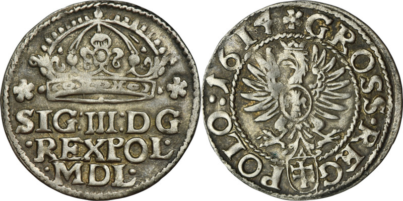 Sigismund III Vasa, Groschen Krakau 1614 Variety without a dot between the date ...