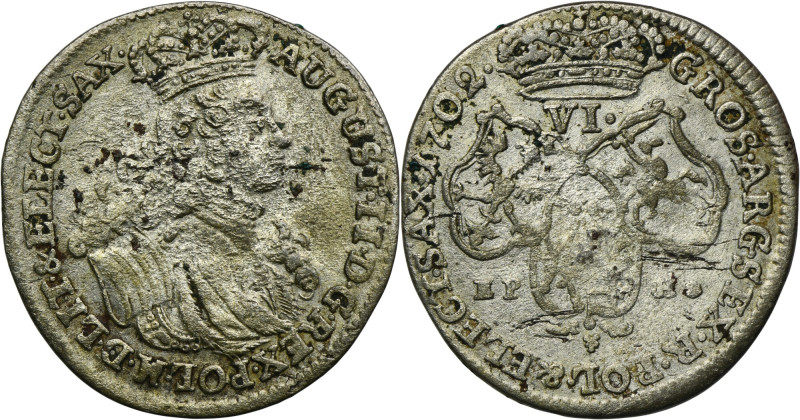 Augustus II the Strong, 6 Groschen Leipzig 1702 EPH Rzadszy i poszukiwany nomina...