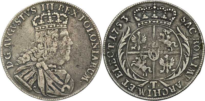 Augustus III of Poland, Tymf Leipzig 1753 - RARE Rzadsza odmiana z trójlistkami ...