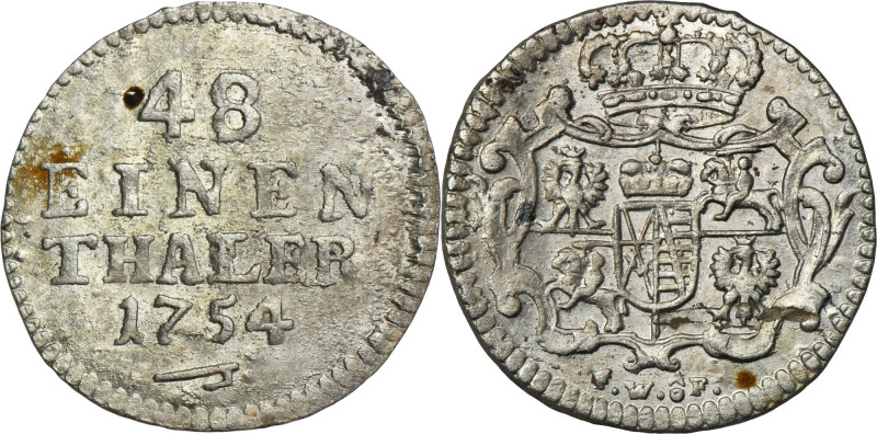 Augustus III of Poland, 1/48 Thaler Dresden 1754 FWôF Last year of issue the Dre...