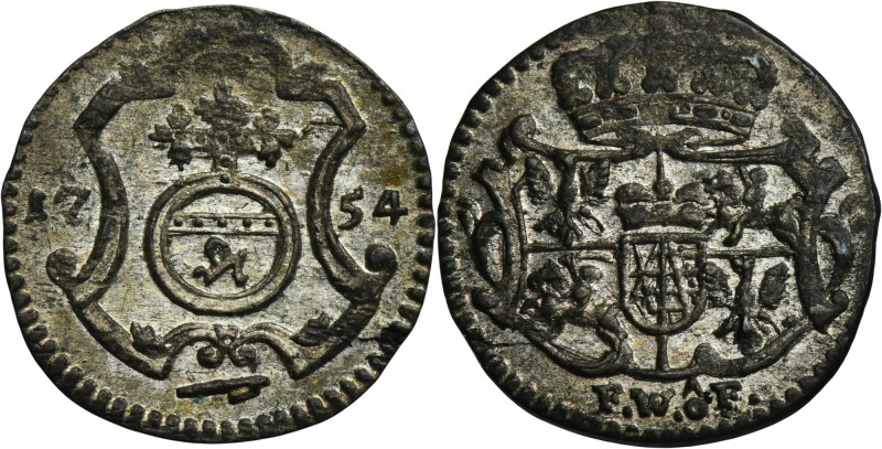 Augustus III of Poland, Heller Dresden 1754 FWôF Odmiana z inicjałami FWôF Fried...