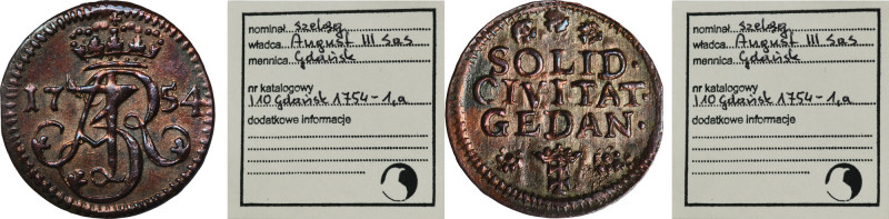 Augustus III of Poland, Schilling Danzig 1754 ✿✿ - RARE, ex. Marzęta Rare variet...
