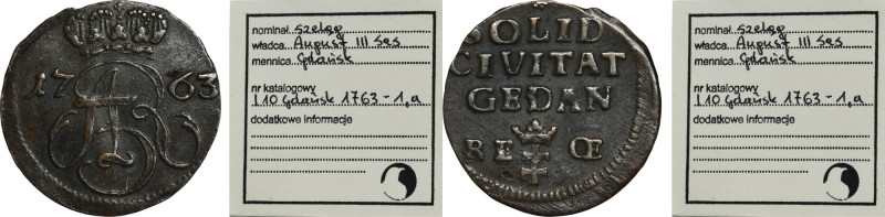 Augustus III of Poland, Shilling Danzig 1763 REOE - ex. Marzęta Variety with the...