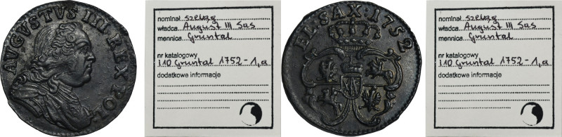 Augustus III of Poland, Schilling Grünthal 1752 - RARE, ex. Marzęta Rarer variet...