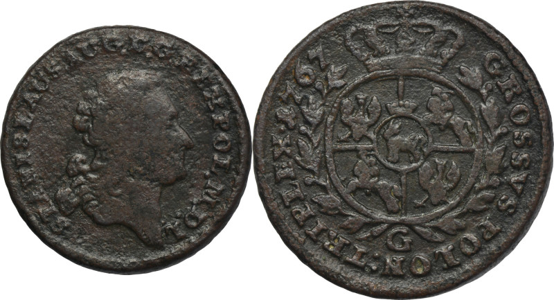 Poniatowski, 3 Groschen Krakau 1767 G Variety with a royal head, a longer neck, ...