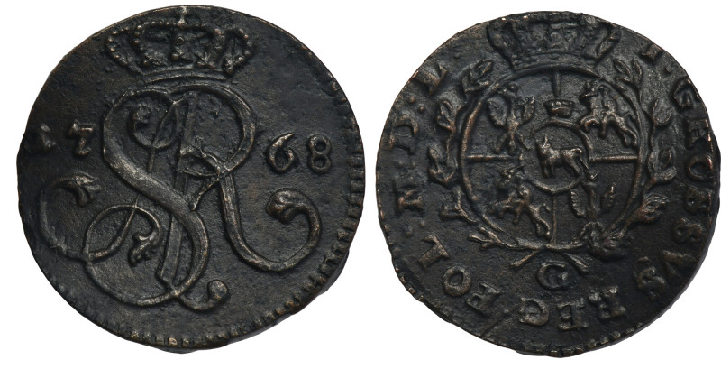 Poniatowski, Groschen Krakau 1768 G Variety with GROSSVS in the legend of the re...