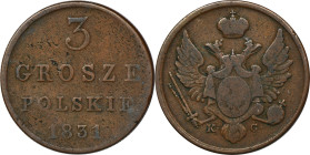 Polish Kingdom, 3 polish groschen Warsaw 1831 KG