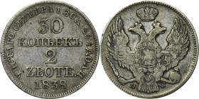 30 kopeck = 2 zloty Warsaw 1838 MW