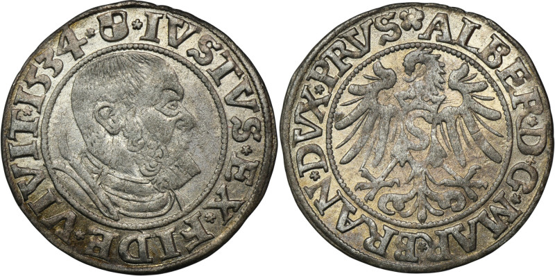 Duchy of Prussia, Albert Hohenzollern, Groschen Königsberg 1534 Odmiana z końców...