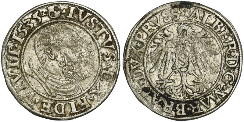 Ducal Prussia, Albrecht Hohenzollern, Groschen Königsberg 1535 - PRVSS Variety w...