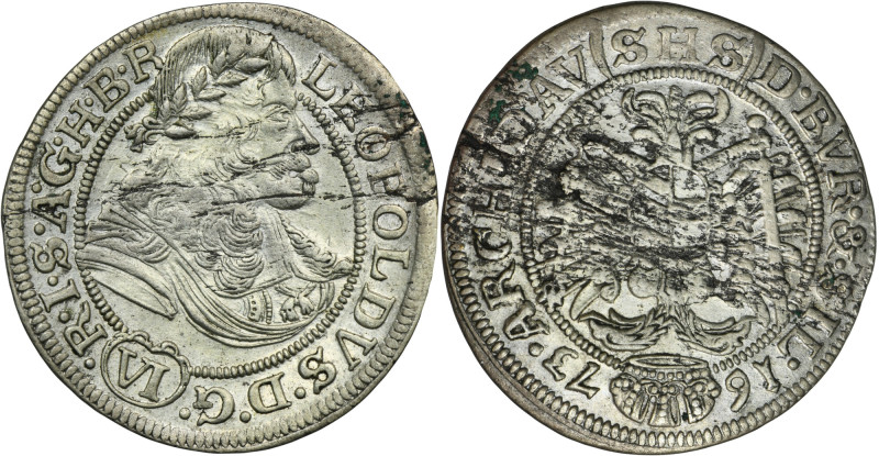 Silesia, Habsburg rule, Leopold I, 6 Kreuzer Breslau 1673 SHS Variety with obver...