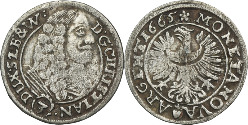 Silesia, Duchy of Liegnitz-Brieg-Wohlau, Christian, 3 Kreuzer Brieg 1665 Variety...