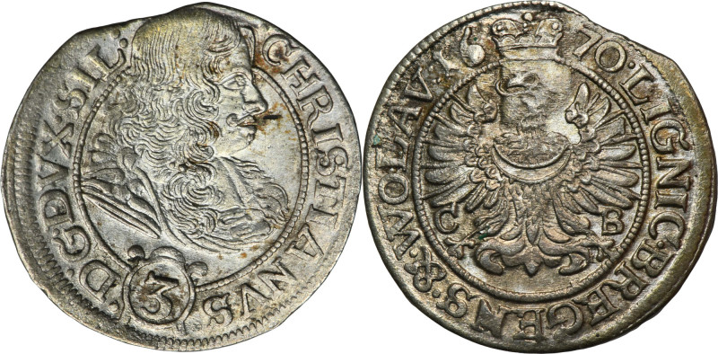 Silesia, Duchy of Liegnitz-Brieg-Wohlau, Christian, 3 Kreuzer Brieg 1670 CB Vari...