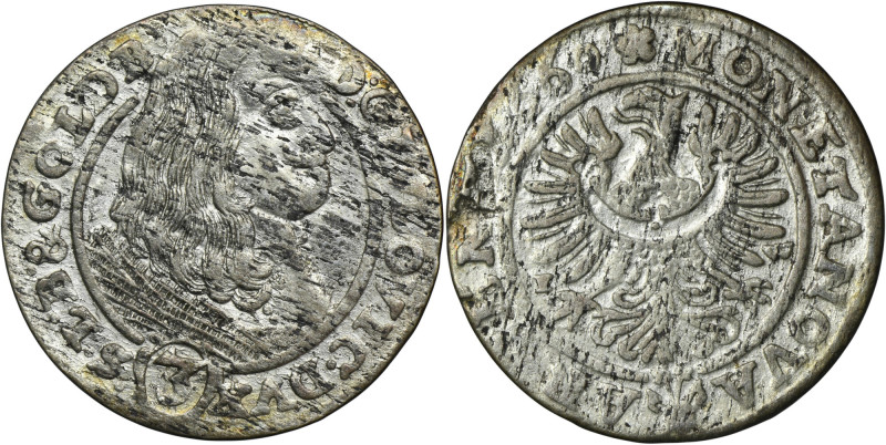 Silesia, Duchy of Liegnitz-Brieg-Wohlau, Ludwig IV, 3 Kreuzer Brieg 1660 EW Vari...