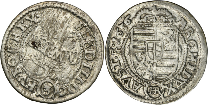 Silesia, Habsburg rule, Ferdinand III, 3 Kreuzer Glatz 1636 HR Variety with init...