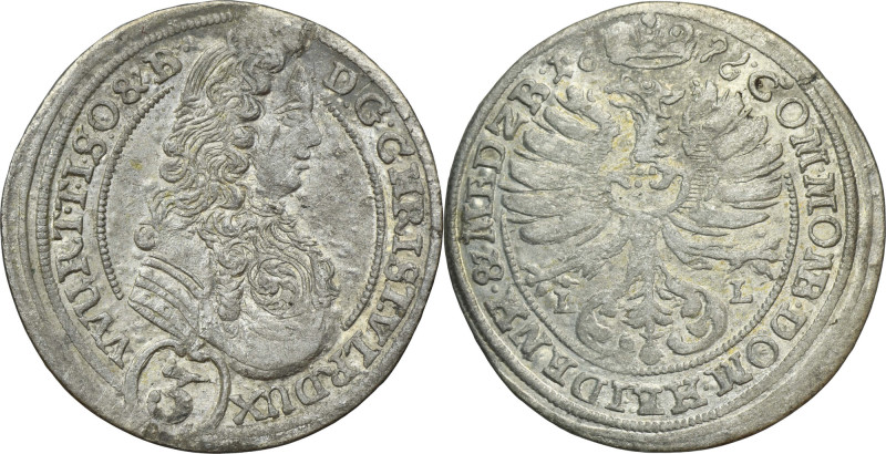 Silesia, Duchy of Oels, Christian Ulreich I, 3 Kreuzer Oels 1696 LL Variety with...