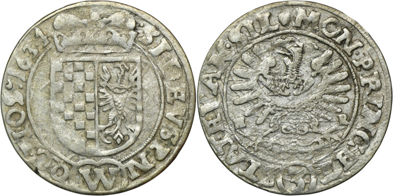 Silesia, Evangelical states, 3 Kreuzer Breslau 1634 HR Variety with obverse lege...