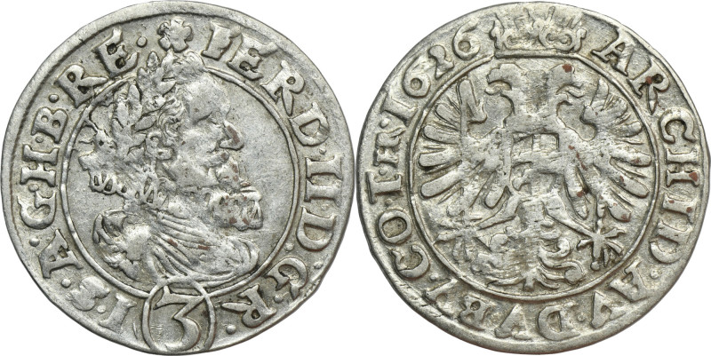 Silesia, Habsburg rule, Ferdinand II, 3 Kreuzer Breslau 1626 HR - UNLISTED Unlis...