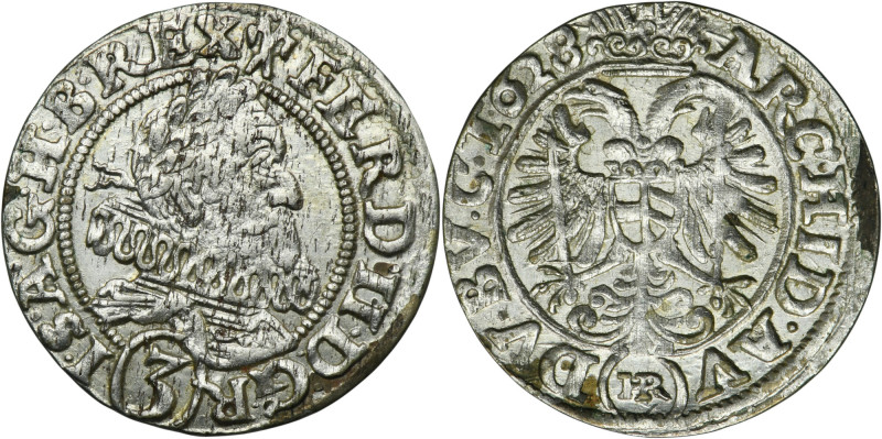 Silesia, Habsburg rule, Ferdinand II, 3 Kreuzer Breslau 1628 HR Variety with an ...