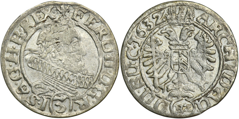 Silesia, Habsburg rule, Ferdinand II, 3 Kreuzer Breslau 1632 HZ Variety with thr...