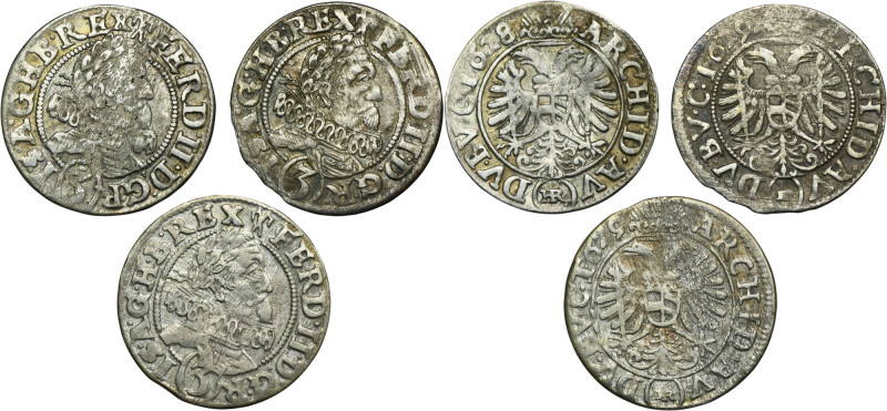 Set, Silesia, Habsburg rule, Ferdinand II, 3 Kreuzer Breslau (3 pcs.) Set of thr...