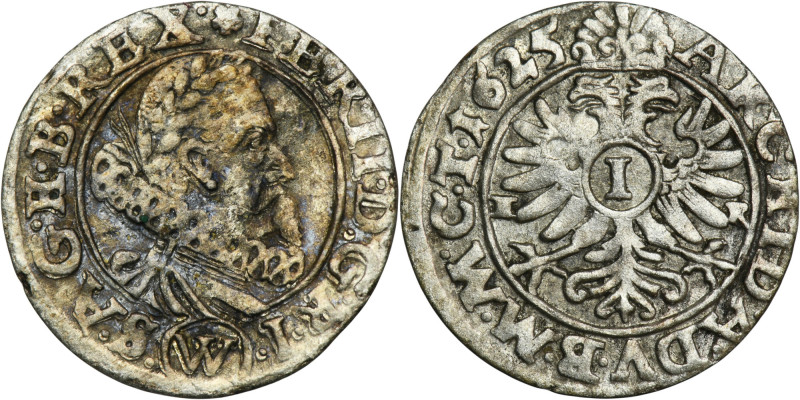 Silesia, Habsburg rule, Ferdinand II, 1 Kreuzer Breslau 1625 HR Variety with let...