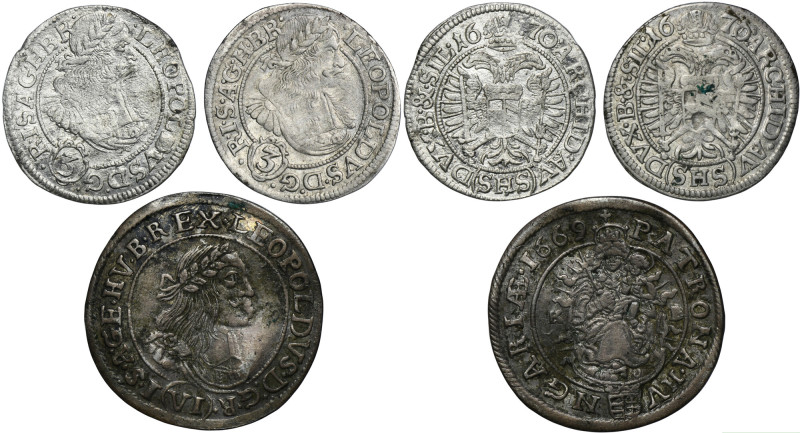 Set, Silesia Habsburg rule and Hungary, Leopold I, 3 Kreuzer and 6 Kreuzer (3 pc...