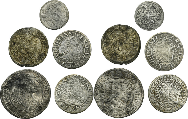 Set, Austria and Silesia Habsburg rule, Gröschel, 3 Kreuzer and 6 Kreuzer (5 pcs...