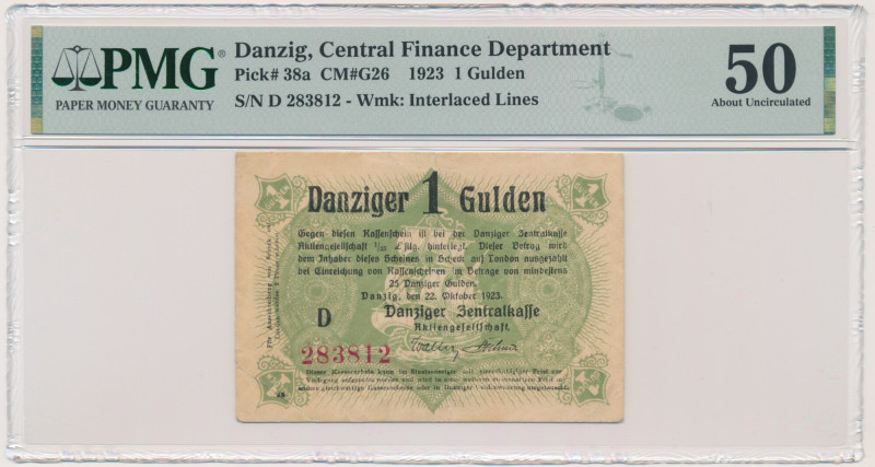 Danzig, 1 Gulden 1923 - October - PMG 50 - RARE &nbsp;&nbsp; Rzadki banknot, szc...