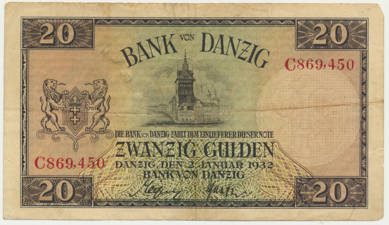 Danzig, 20 Gulden 1932 - C - &nbsp;&nbsp; Rzadsze 20 guldenów z datą emisji 1932...